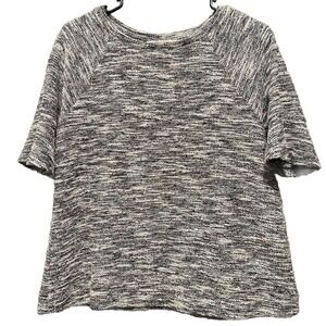 LOFT‎ Womens XS Marled Knit Short Sleeve Sweater Black White Multicolor 482131